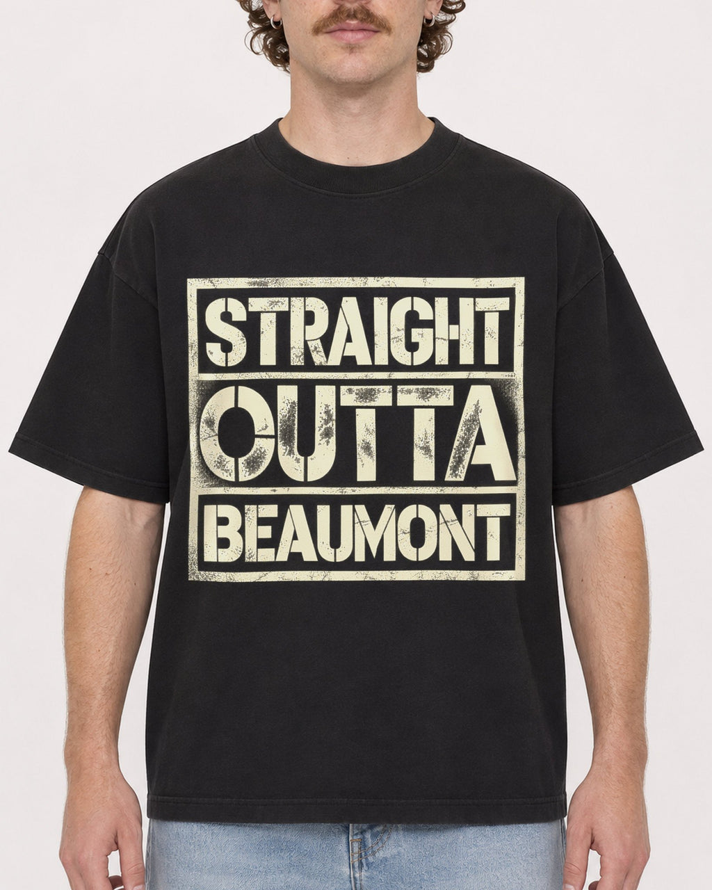 Mockup Boxy Heavyweight Tee Black male close-up 09