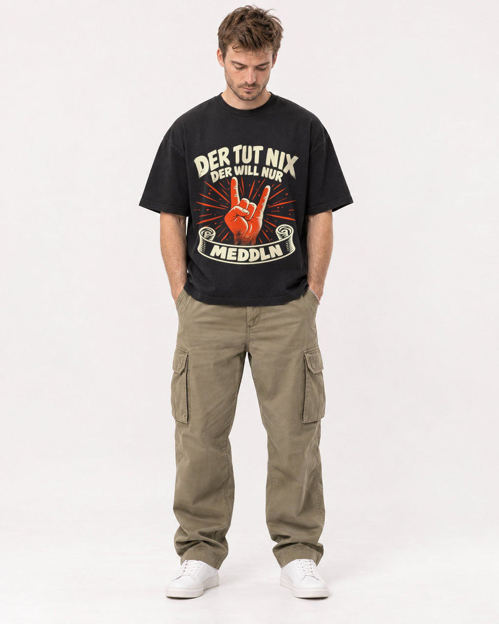 Mockup Boxy Heavyweight Tee Black male full-body 08