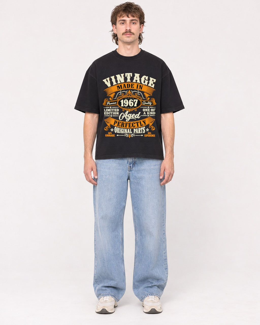 Mockup Boxy Heavyweight Tee Black male full-body 29