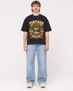 Mockup Boxy Heavyweight Tee Black male full-body 29