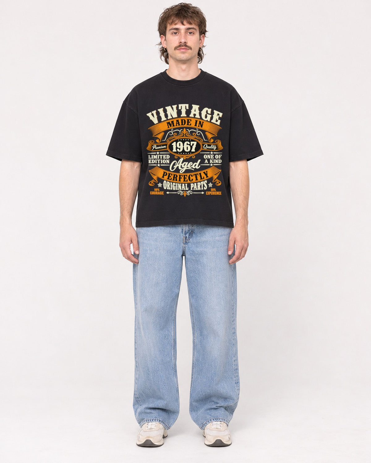 Mockup Boxy Heavyweight Tee Black male full-body 29