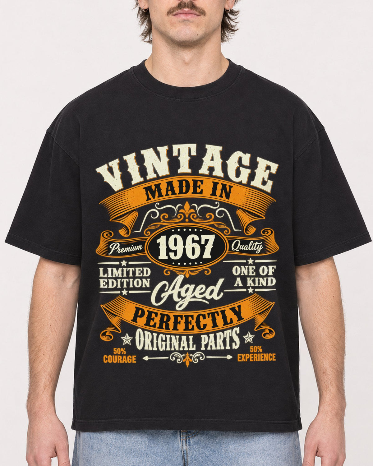 Mockup Boxy Heavyweight Tee Black male close-up 29