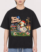 Mockup Boxy Heavyweight Tee Black male close-up 11