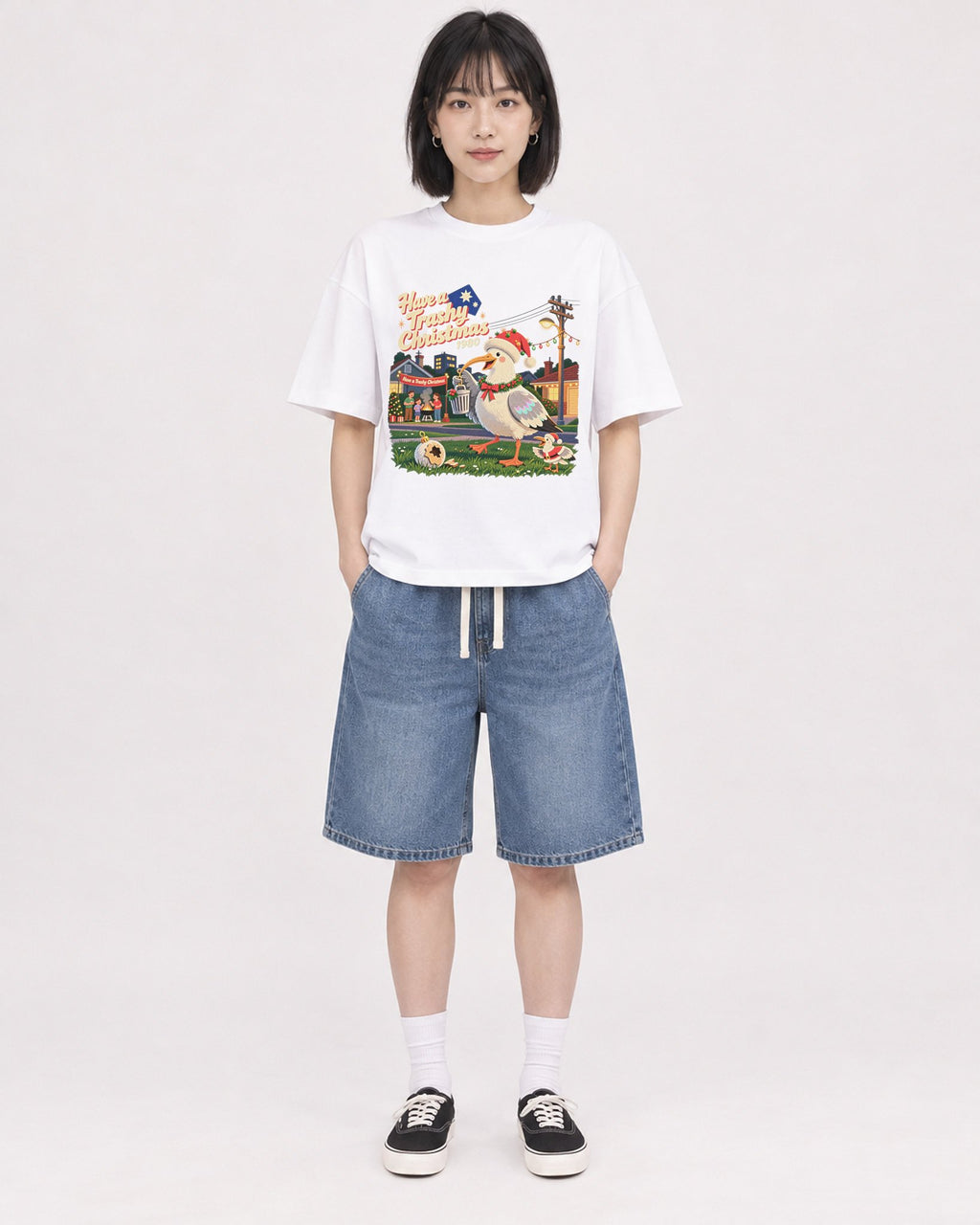 Mockup Boxy Heavyweight Tee White female full-body 11