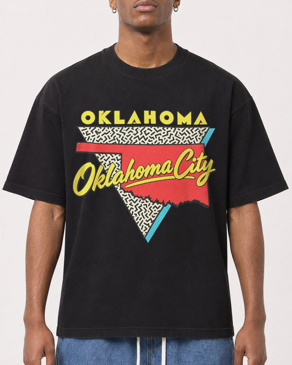 Mockup Boxy Heavyweight Tee Black male close-up 15