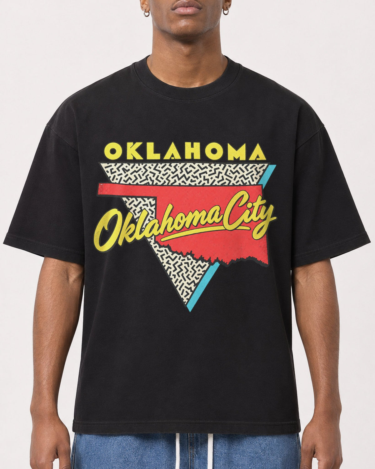 Mockup Boxy Heavyweight Tee Black male close-up 15
