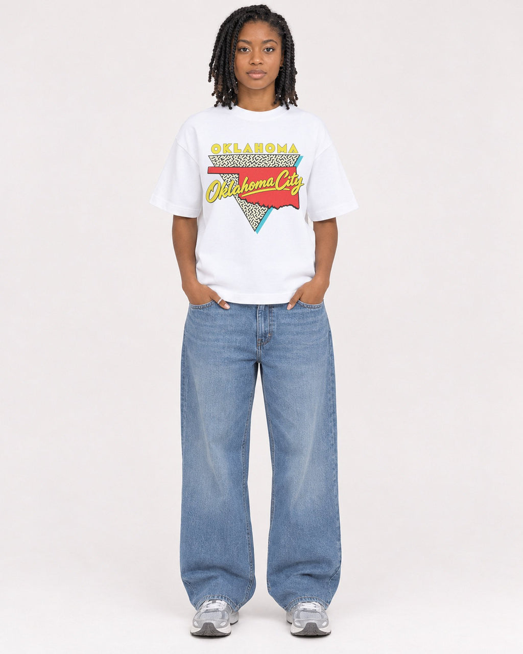 Mockup Boxy Heavyweight Tee White female full-body 15