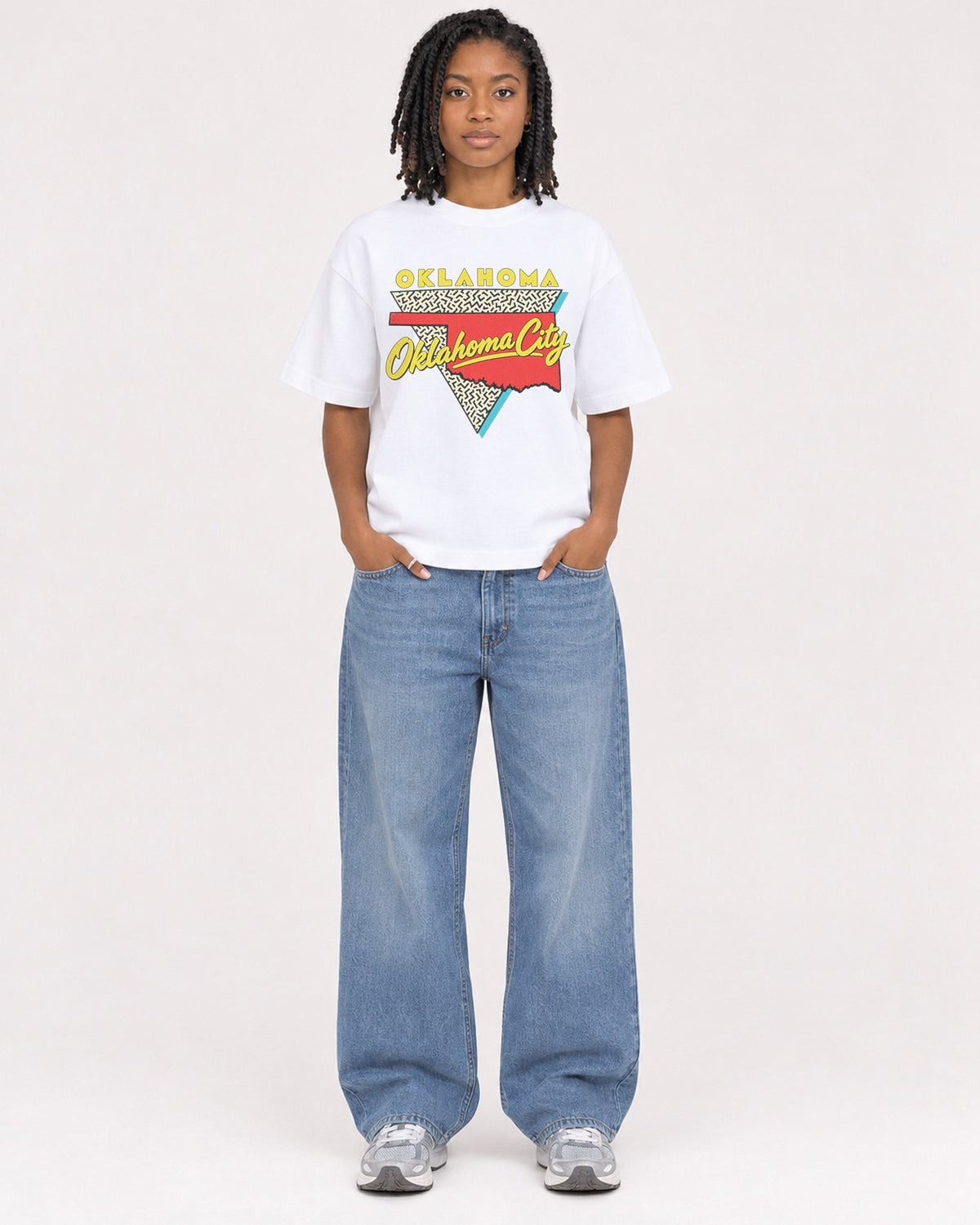 Mockup Boxy Heavyweight Tee White female full-body 15
