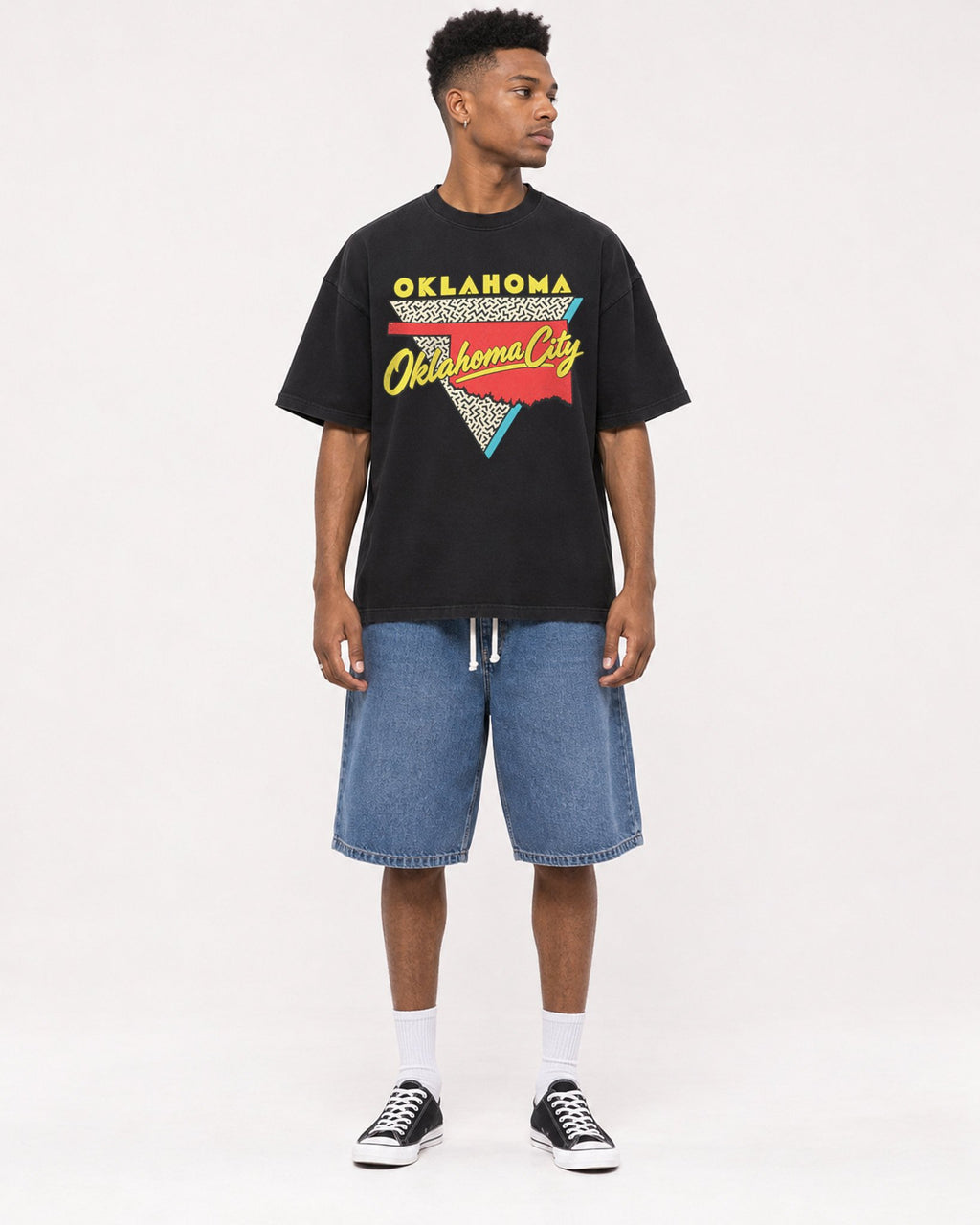 Mockup Boxy Heavyweight Tee Black male full-body 15