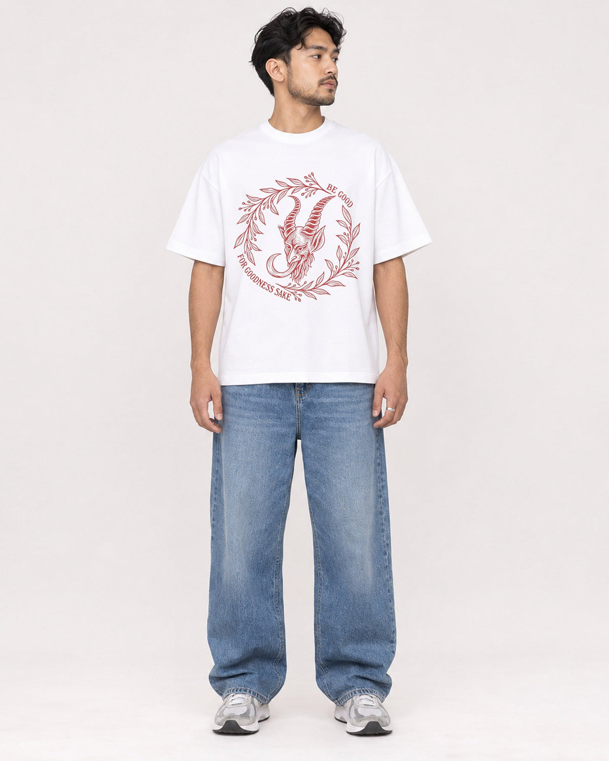 Mockup Boxy Heavyweight Tee White male full-body 02