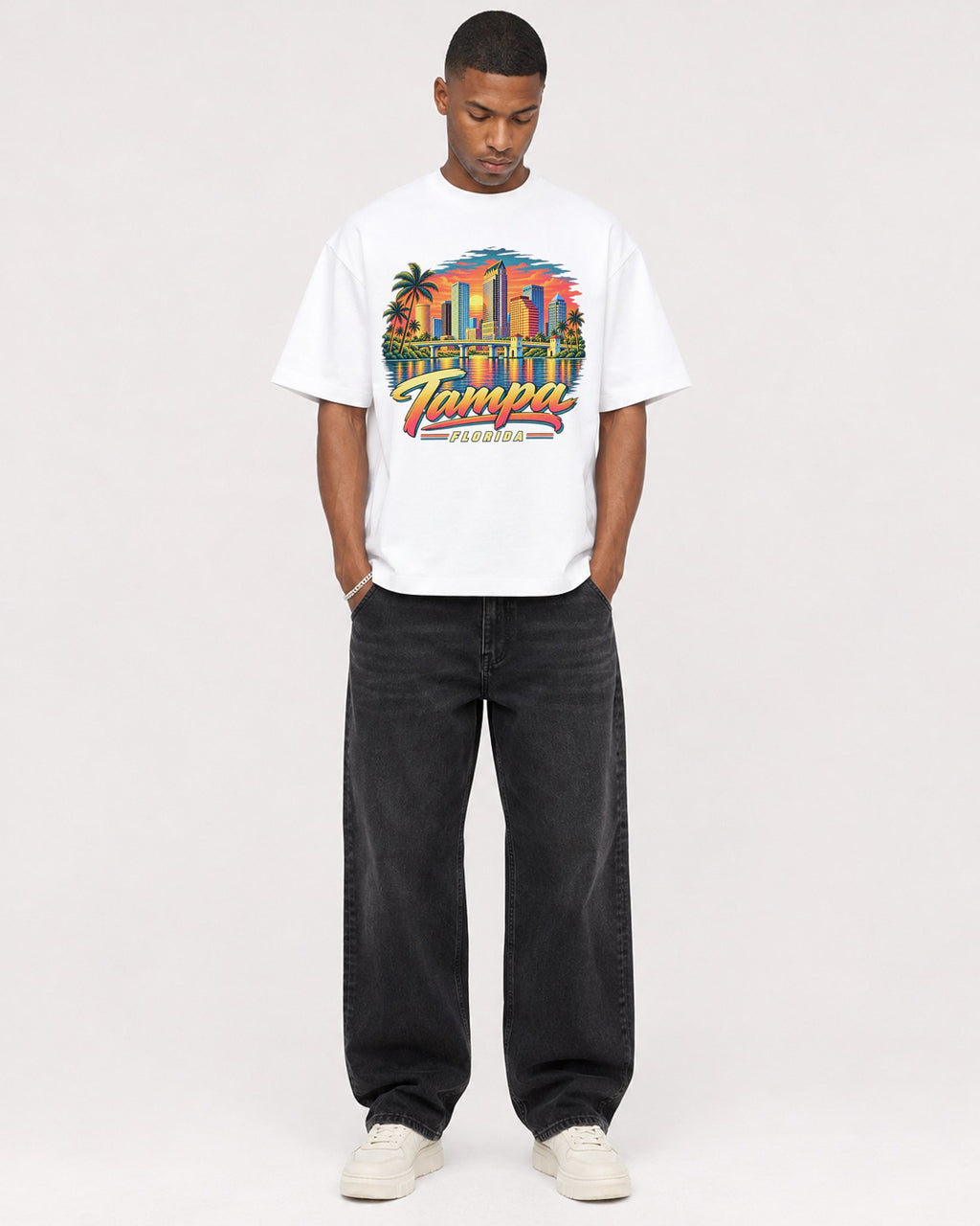 Mockup Boxy Heavyweight Tee White male full-body 35