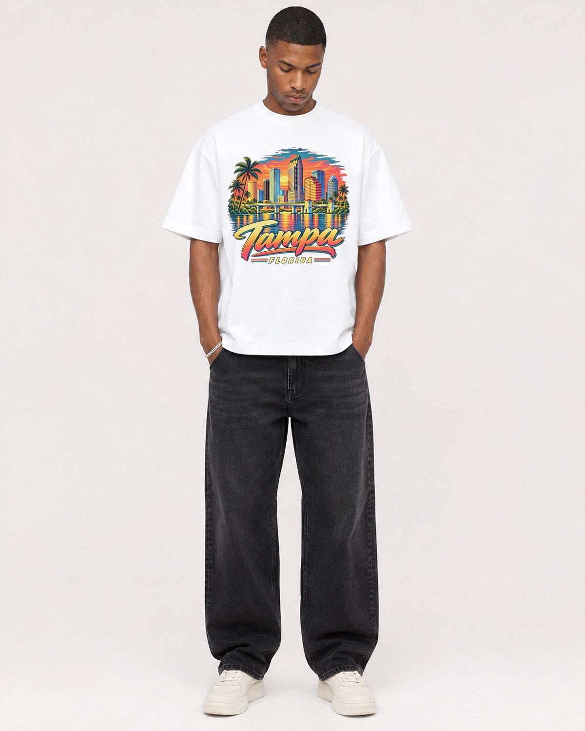 Mockup Boxy Heavyweight Tee White male full-body 35