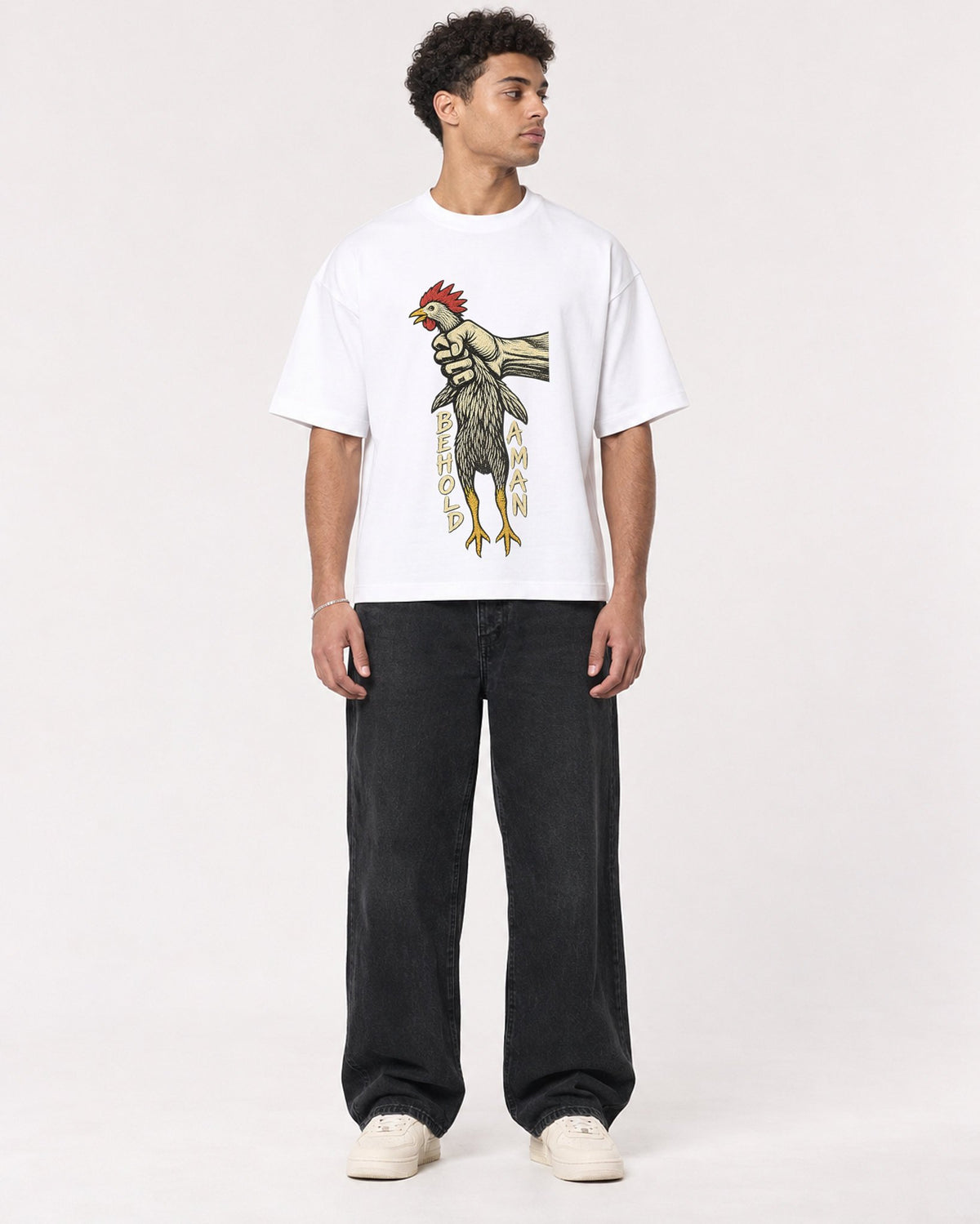 Mockup Boxy Heavyweight Tee White male full-body 10