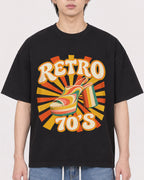 Mockup Boxy Heavyweight Tee Black male close-up 11
