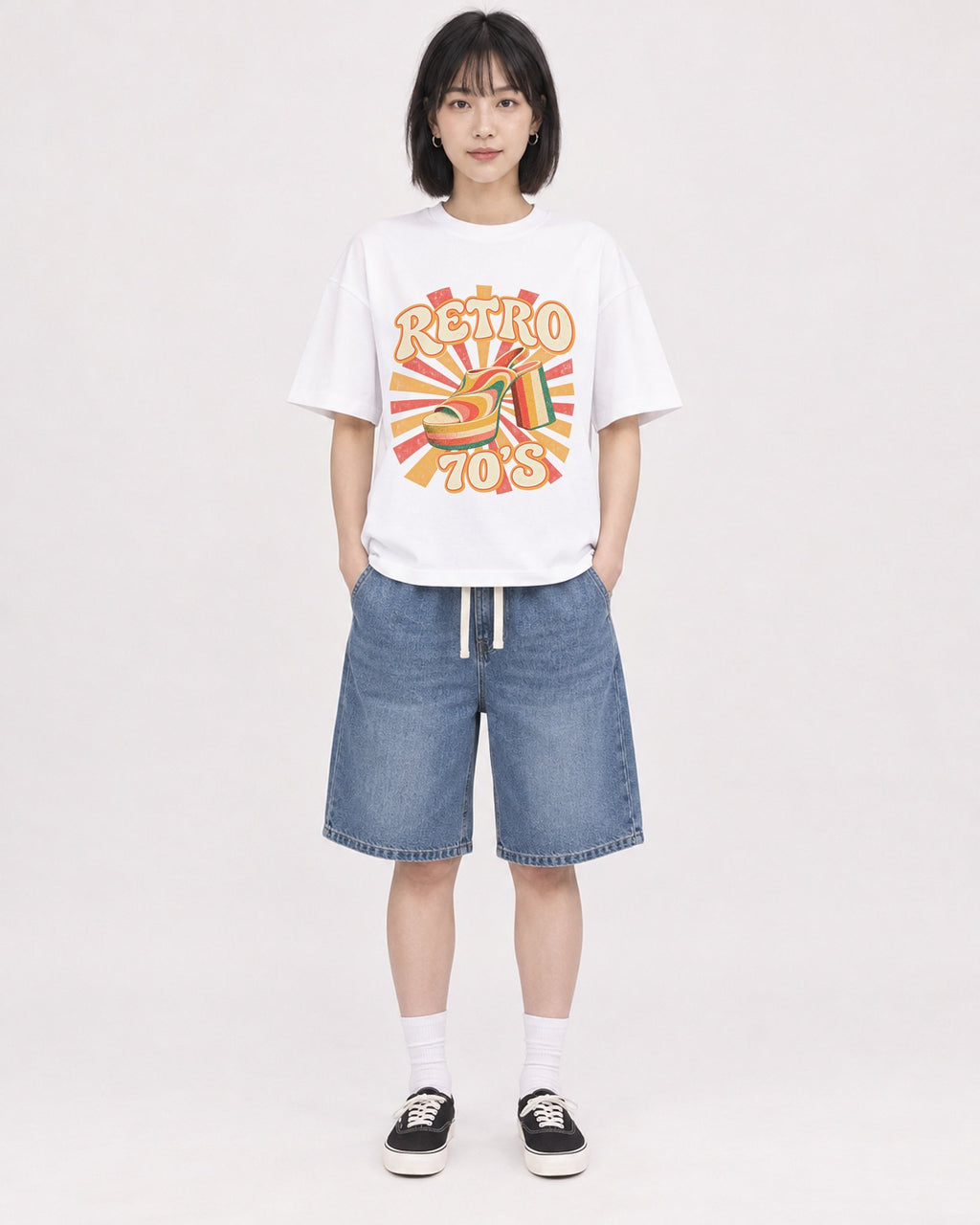 Mockup Boxy Heavyweight Tee White female full-body 11