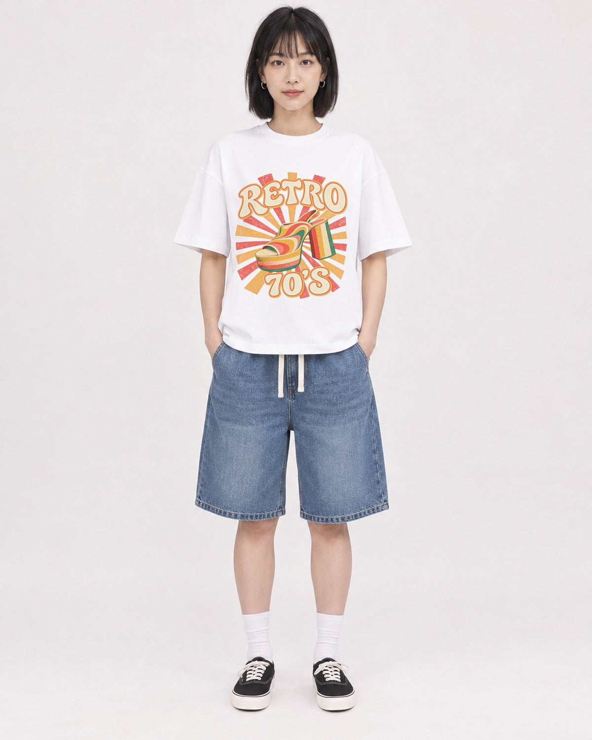 Mockup Boxy Heavyweight Tee White female full-body 11