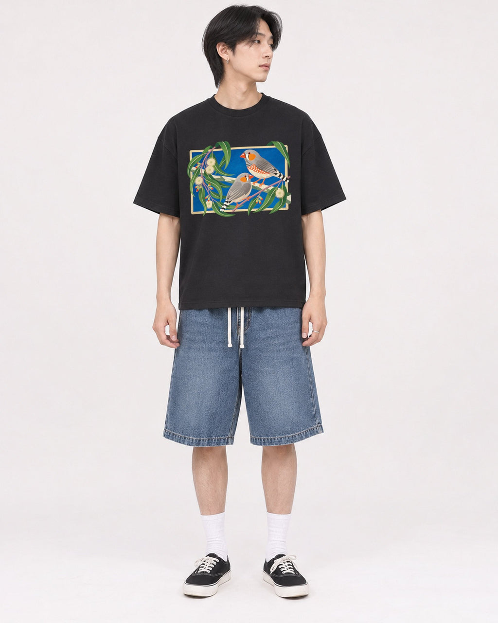 Mockup Boxy Heavyweight Tee Black male full-body 11