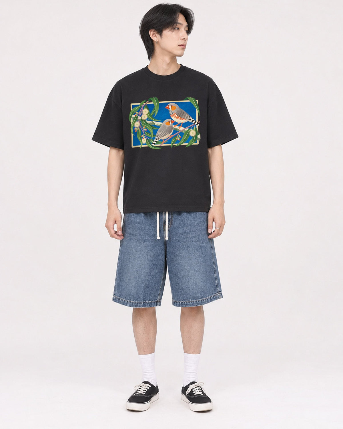 Mockup Boxy Heavyweight Tee Black male full-body 11