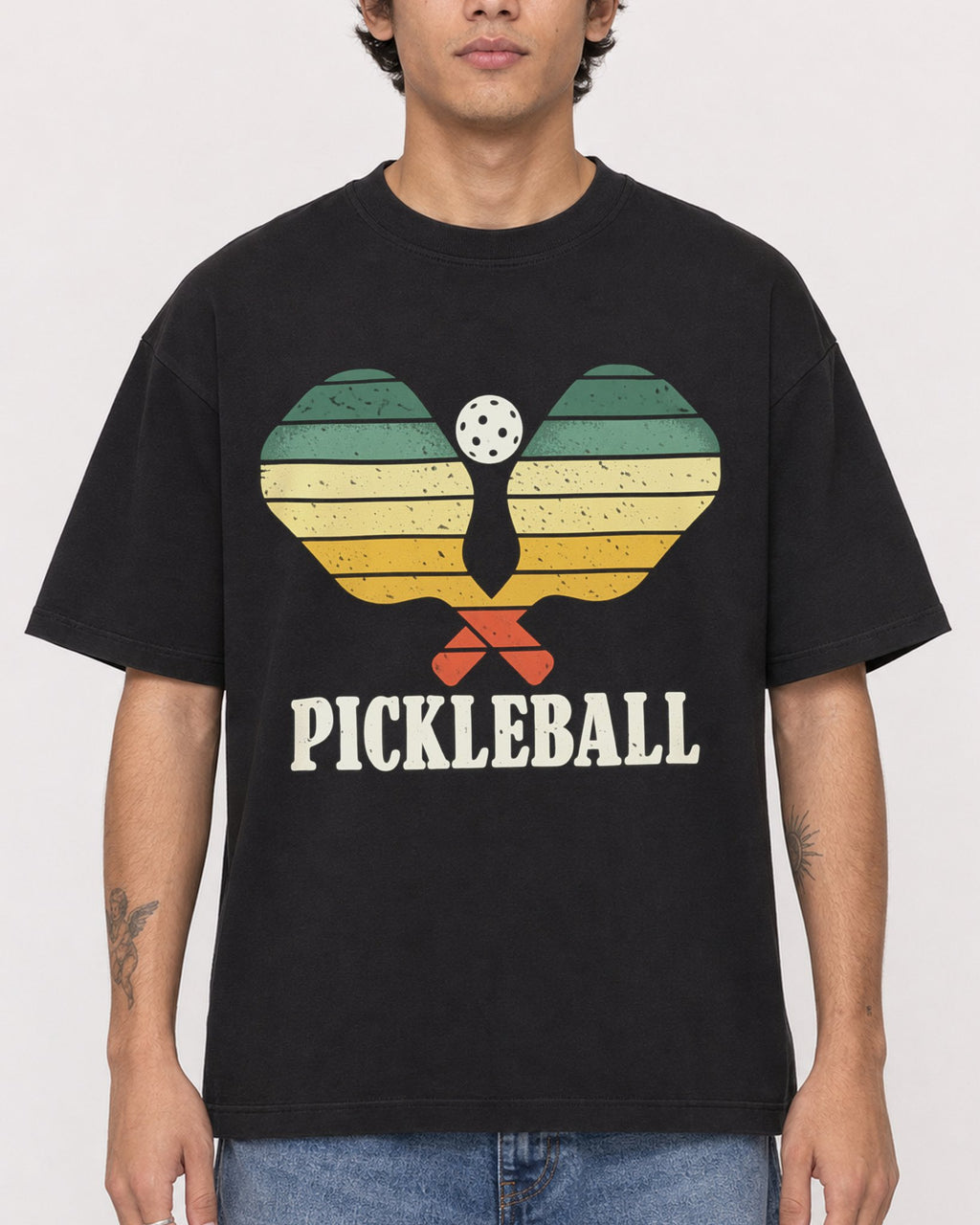 Mockup Boxy Heavyweight Tee Black male close-up 06