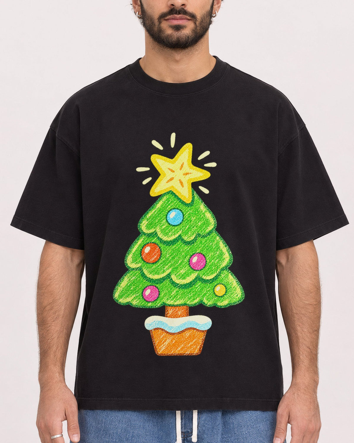 Mockup Boxy Heavyweight Tee Black male close-up 27