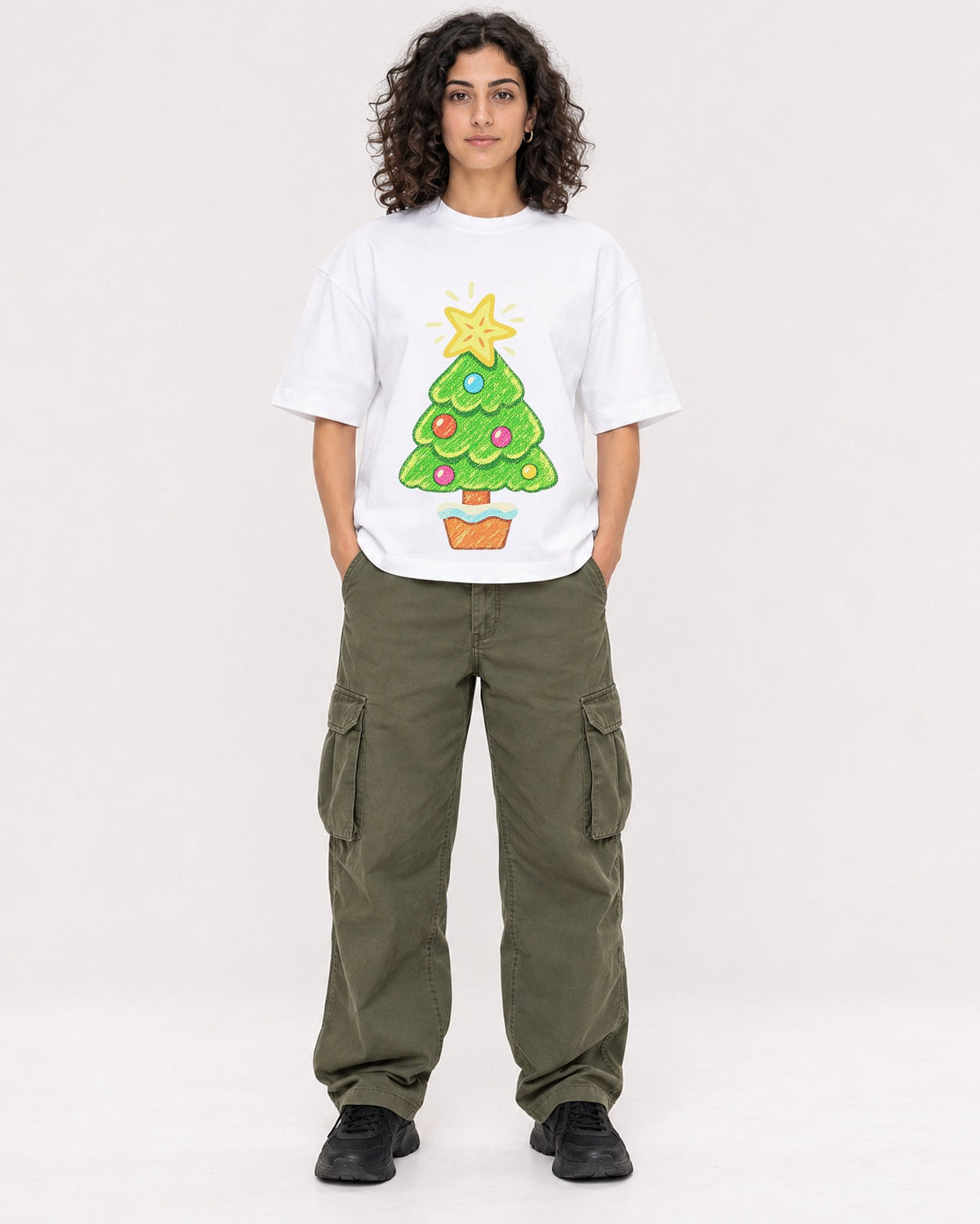 Mockup Boxy Heavyweight Tee White female full-body 27