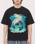 Mockup Boxy Heavyweight Tee Black male close-up 03