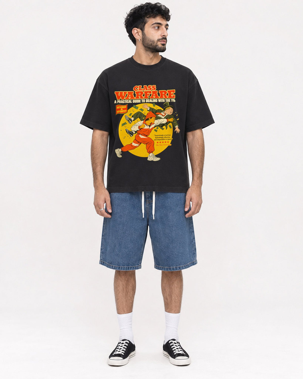 Mockup Boxy Heavyweight Tee Black male full-body 07