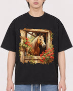 Mockup Boxy Heavyweight Tee Black male close-up 11