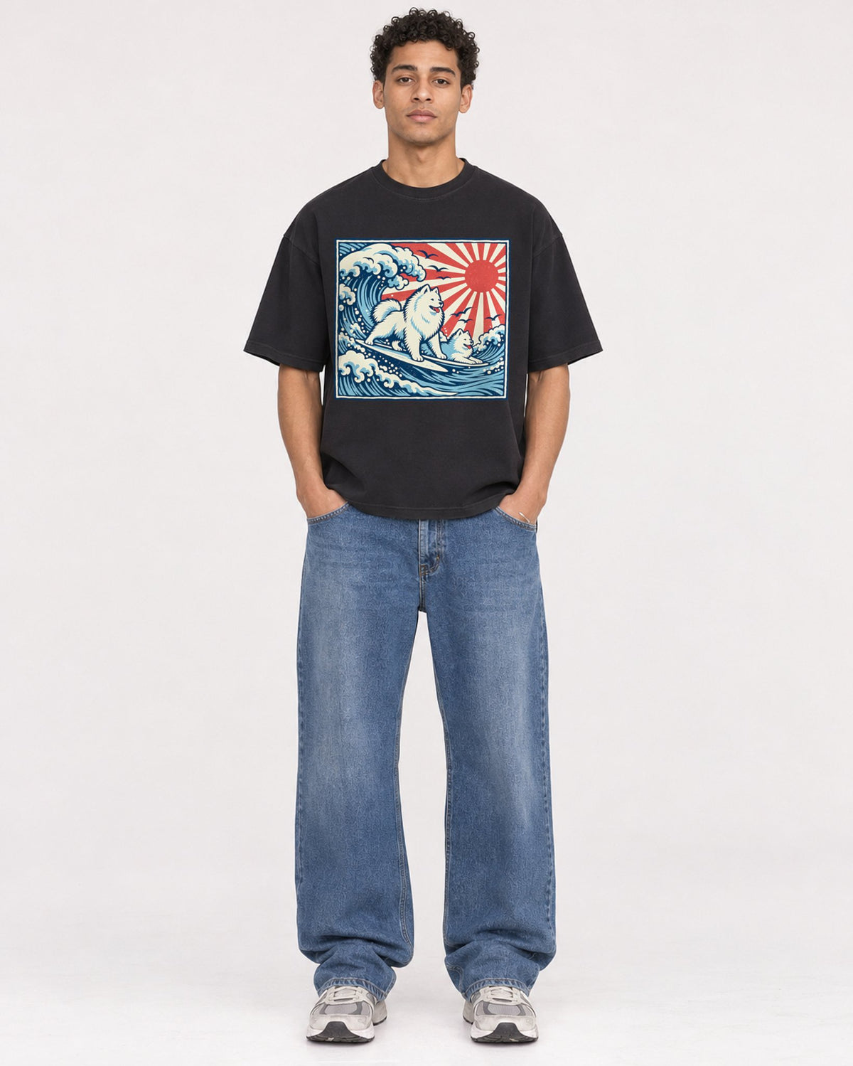Mockup Boxy Heavyweight Tee Black male full-body 10