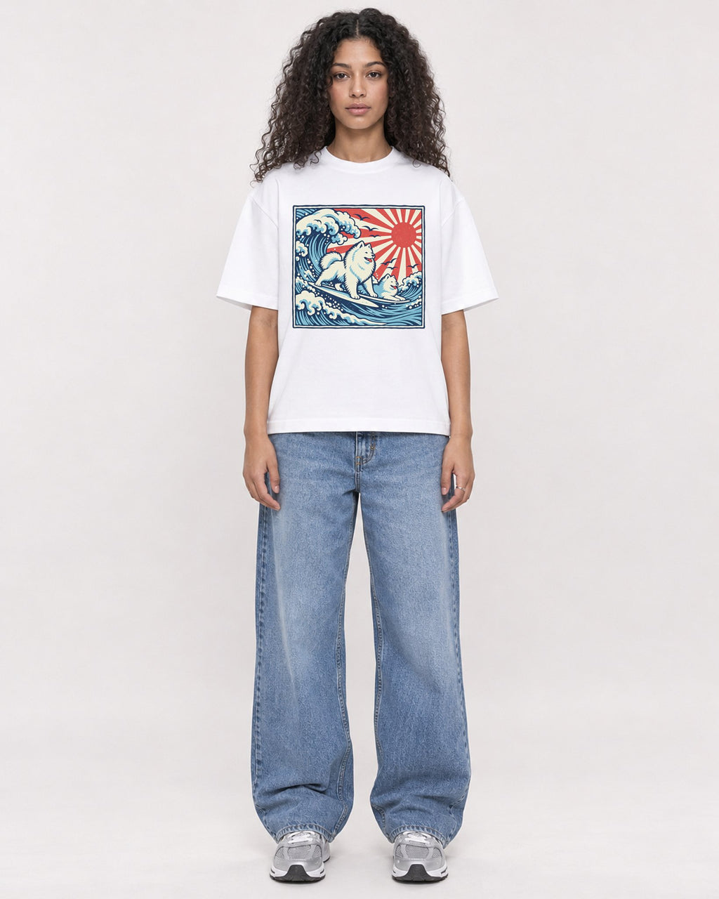 Mockup Boxy Heavyweight Tee White female full-body 10