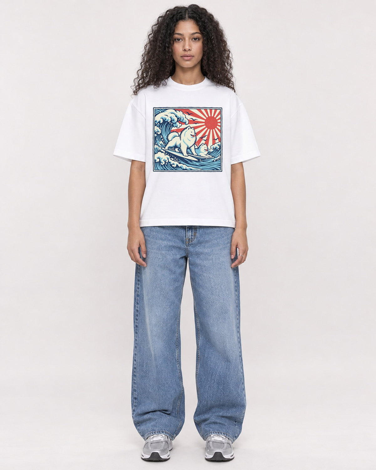 Mockup Boxy Heavyweight Tee White female full-body 10