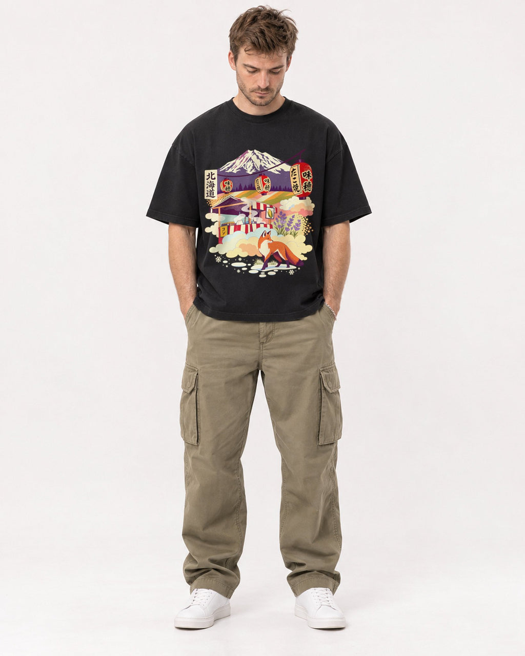 Mockup Boxy Heavyweight Tee Black male full-body 08
