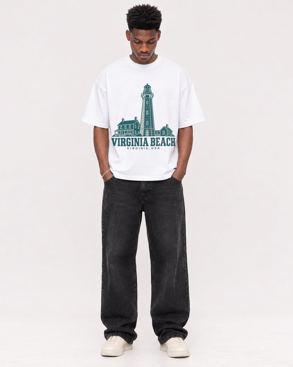 Mockup Boxy Heavyweight Tee White male full-body 15