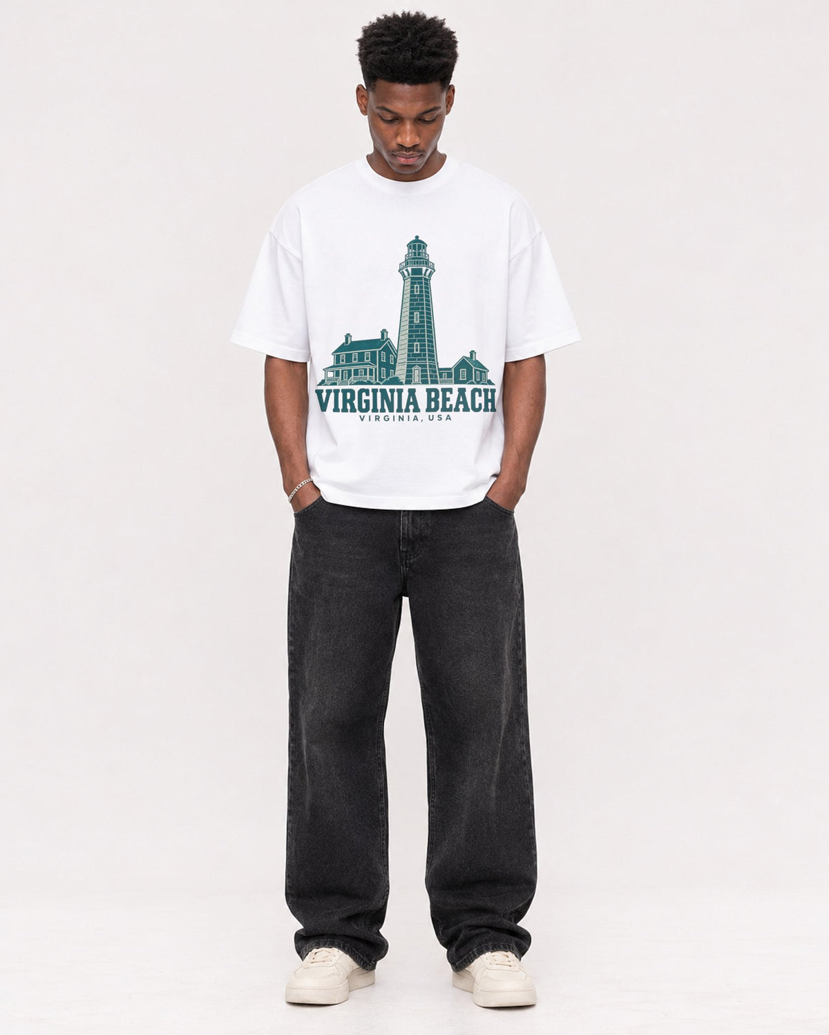 Mockup Boxy Heavyweight Tee White male full-body 15