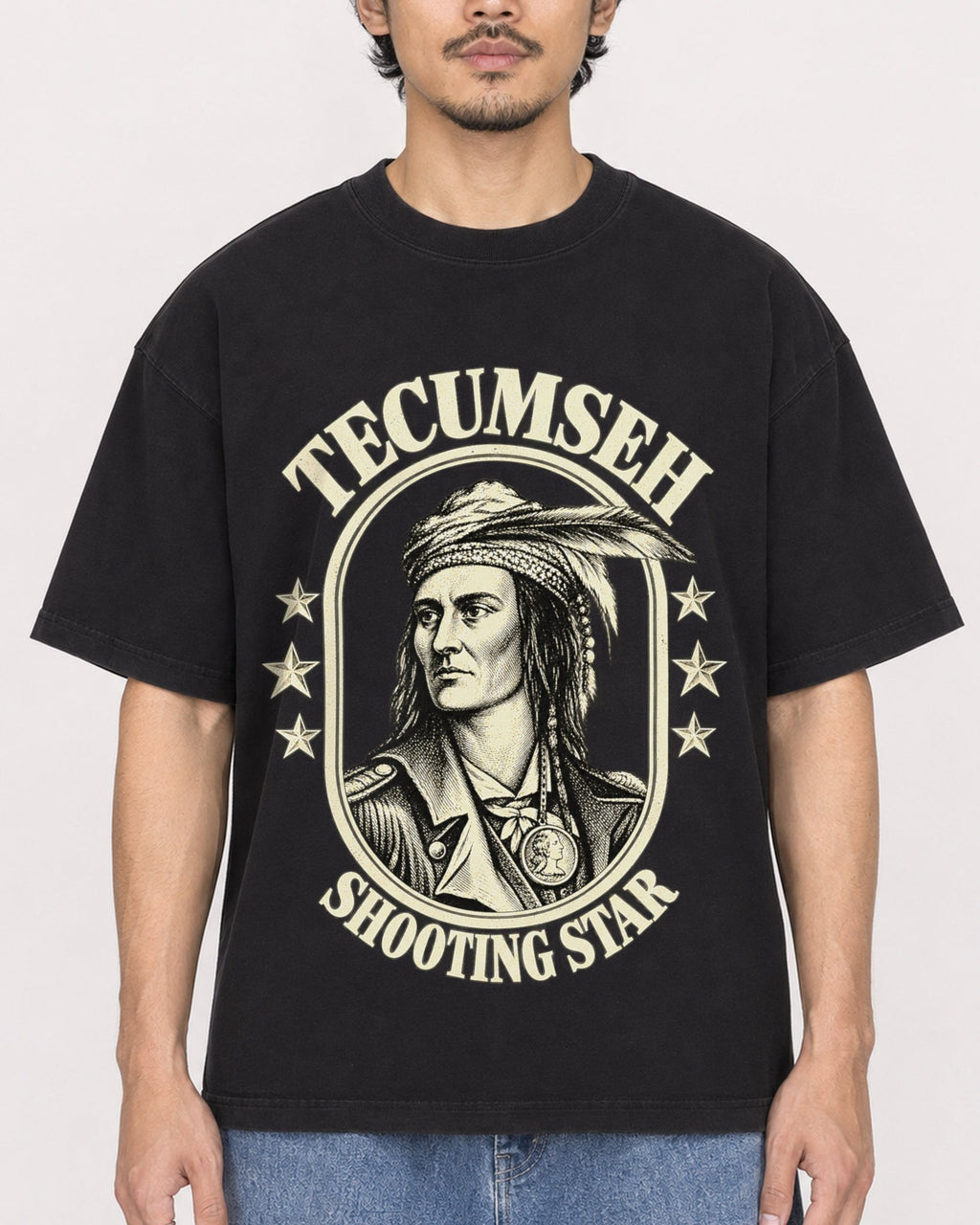 Mockup Boxy Heavyweight Tee Black male close-up 02