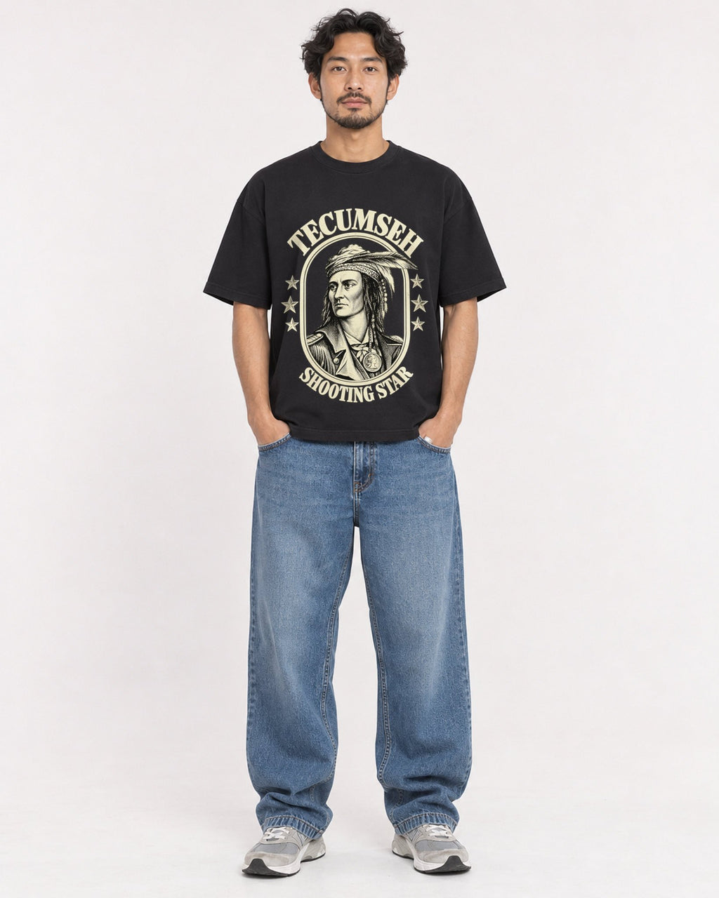 Mockup Boxy Heavyweight Tee Black male full-body 02
