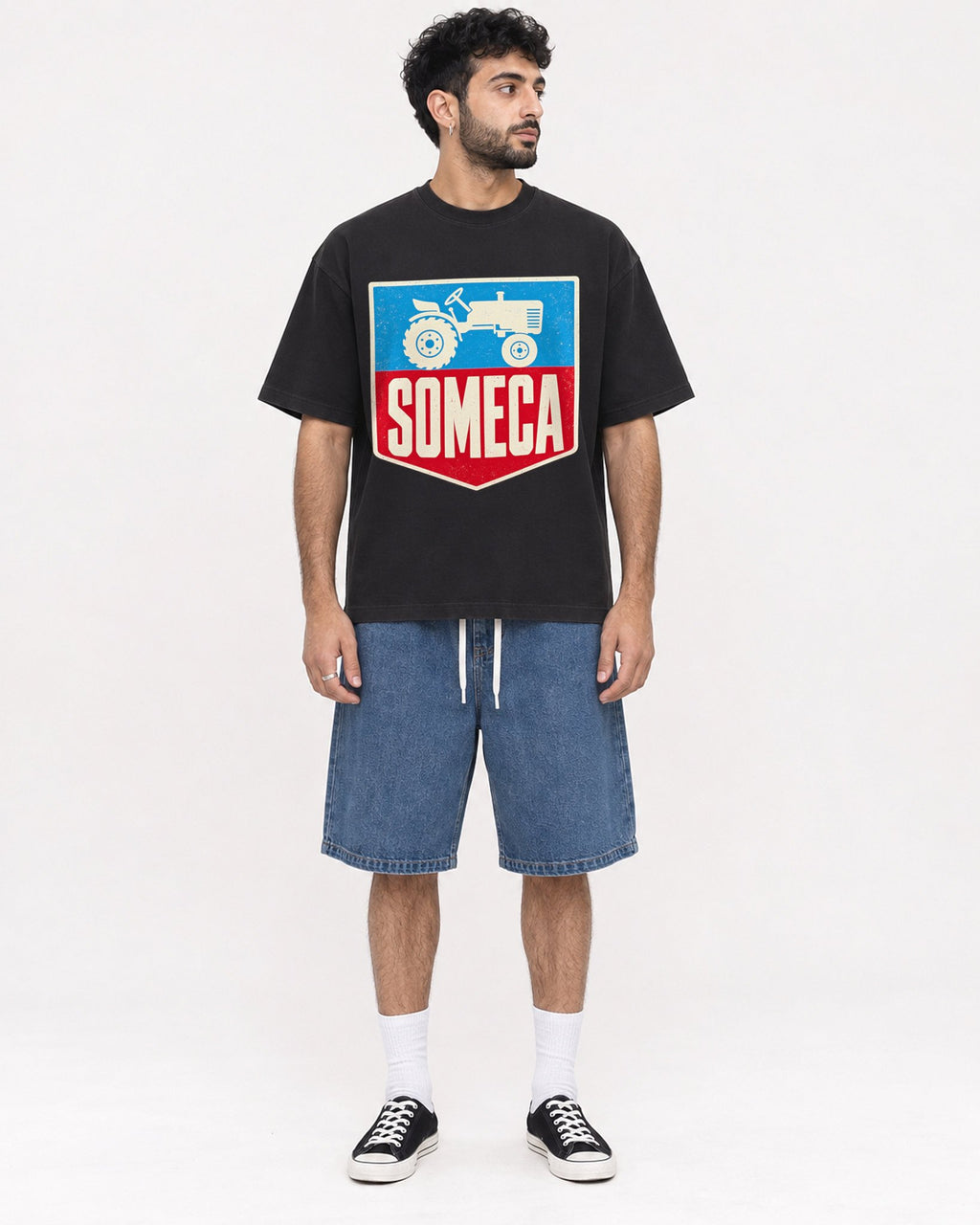 Mockup Boxy Heavyweight Tee Black male full-body 07