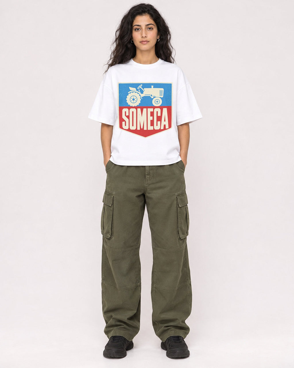 Mockup Boxy Heavyweight Tee White female full-body 07