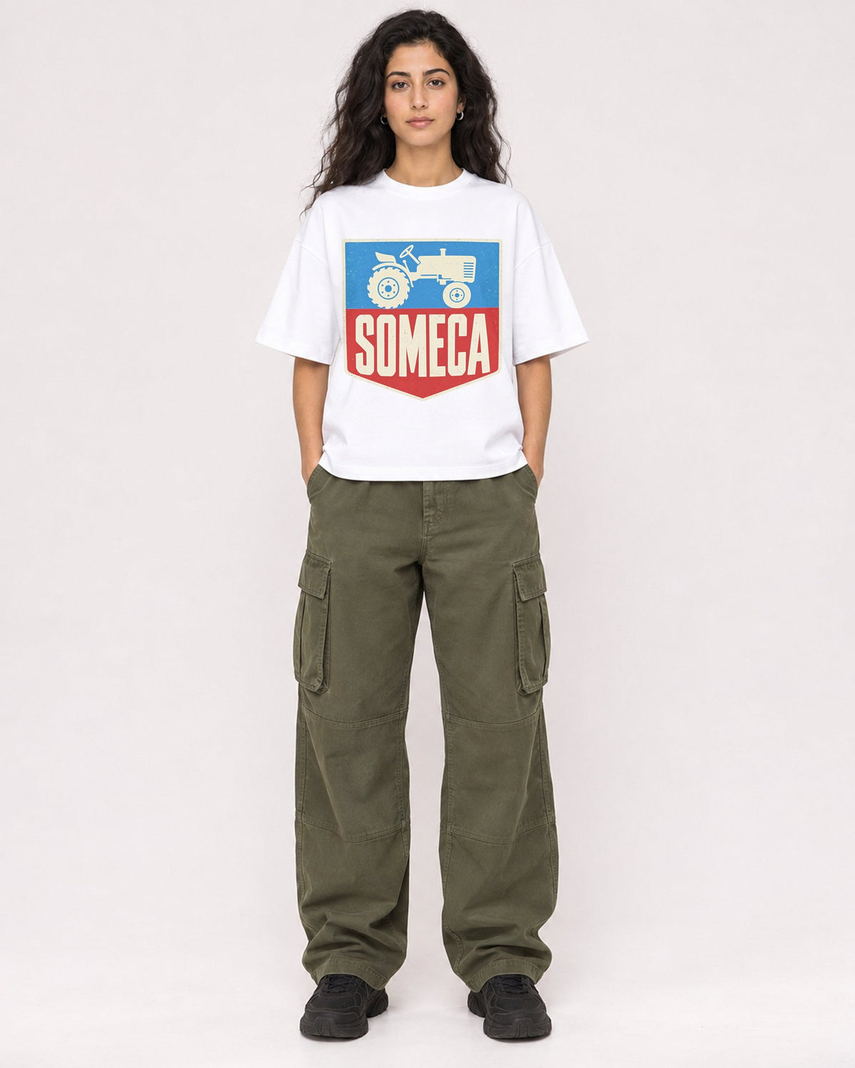 Mockup Boxy Heavyweight Tee White female full-body 07
