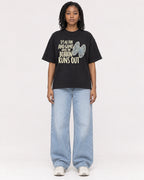Mockup Boxy Heavyweight Tee Black female full-body 15