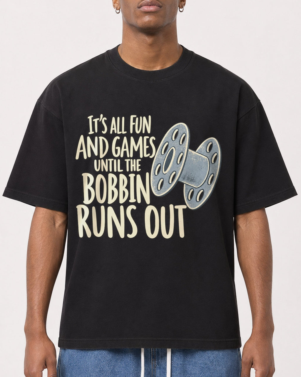Mockup Boxy Heavyweight Tee Black male close-up 15