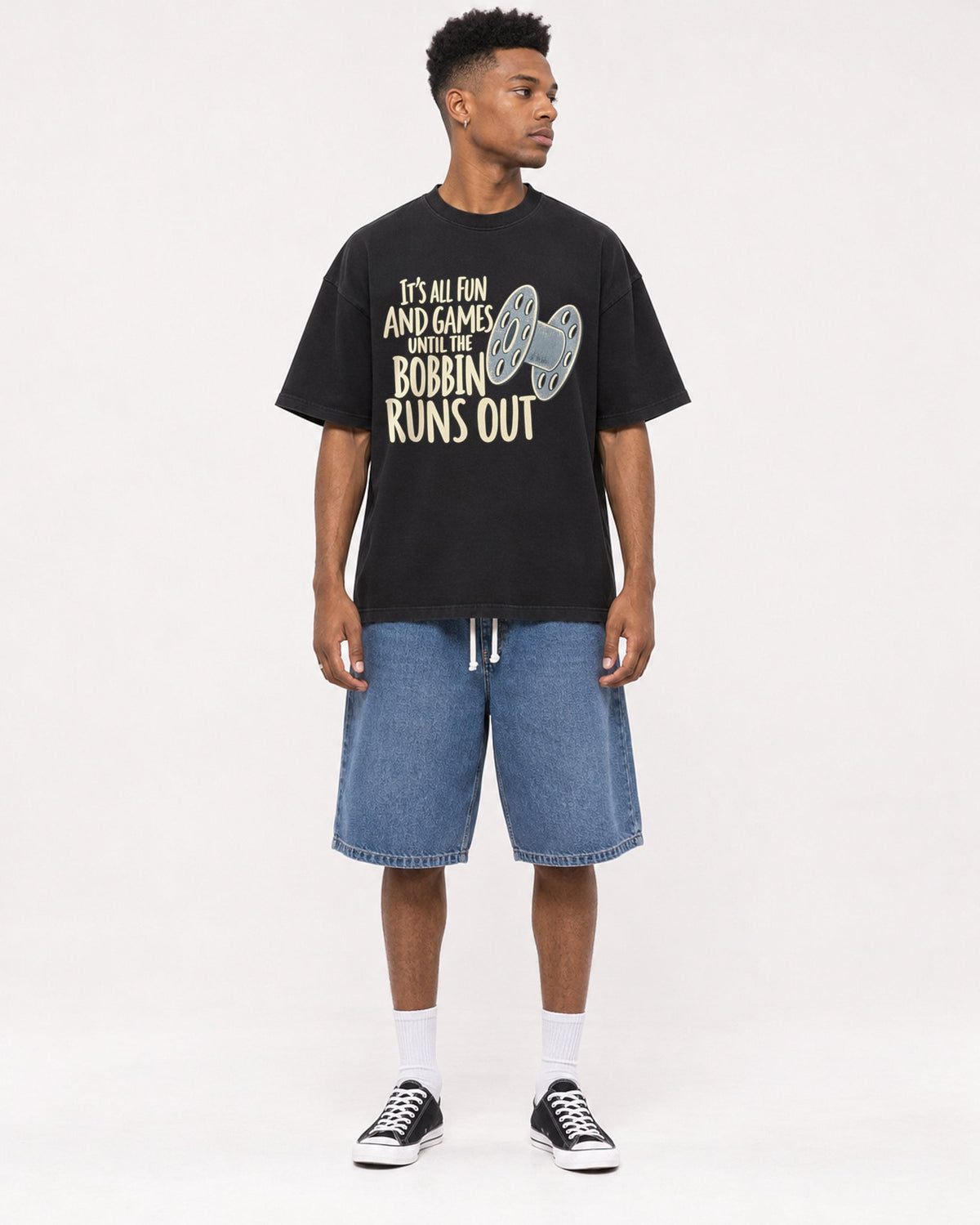 Mockup Boxy Heavyweight Tee Black male full-body 15
