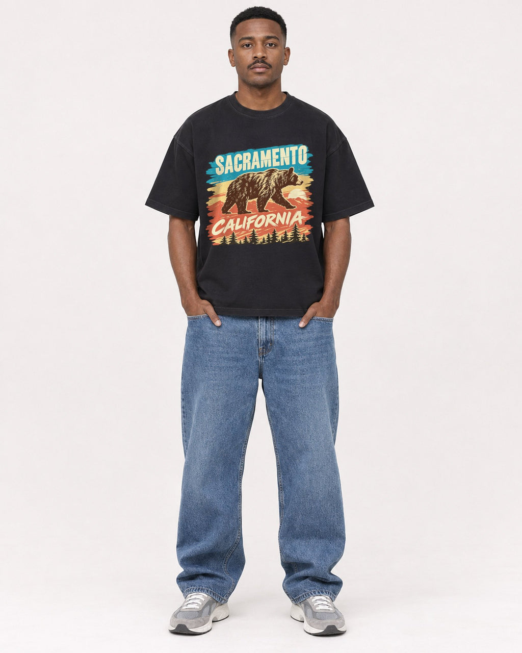 Mockup Boxy Heavyweight Tee Black male full-body 14