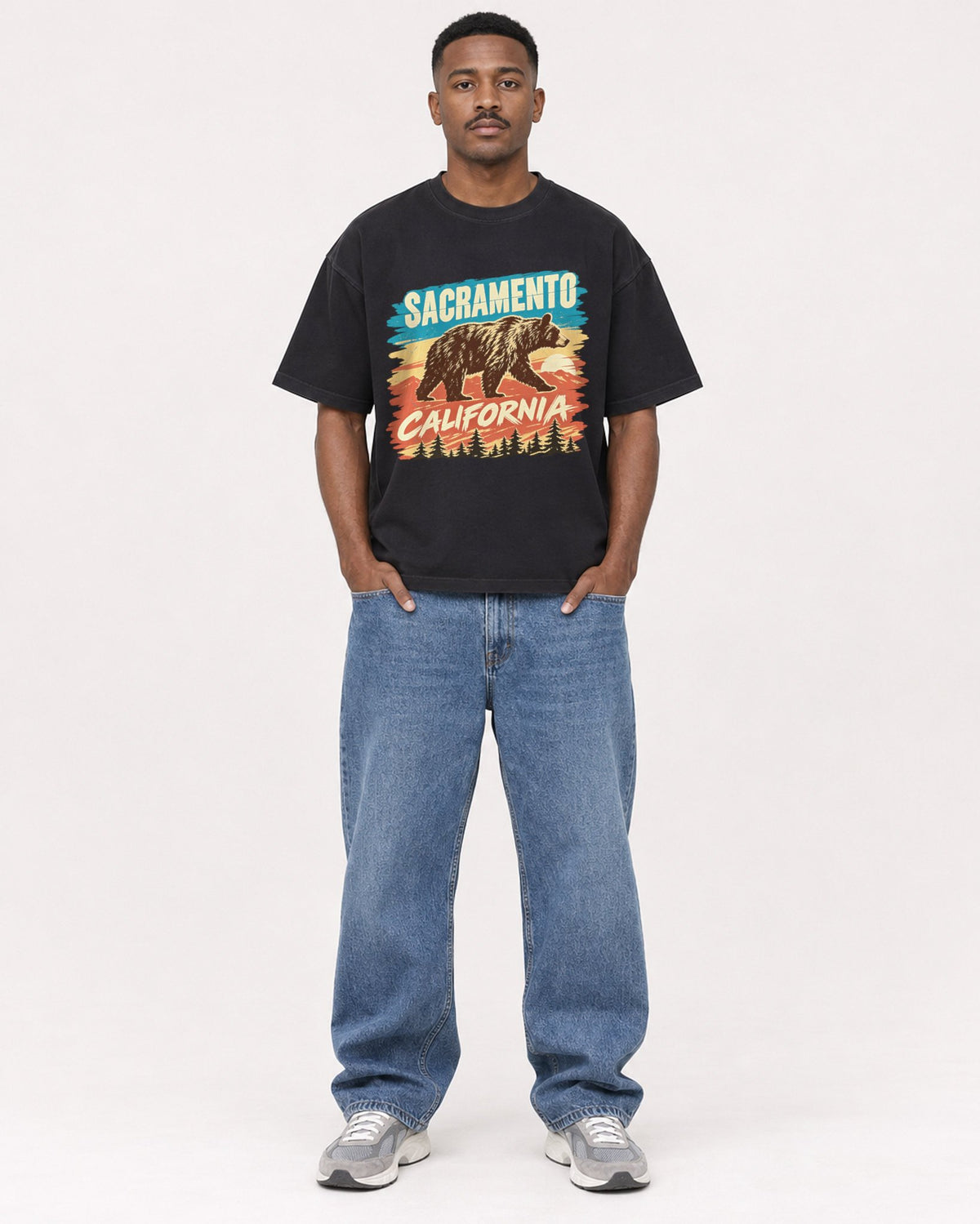 Mockup Boxy Heavyweight Tee Black male full-body 14