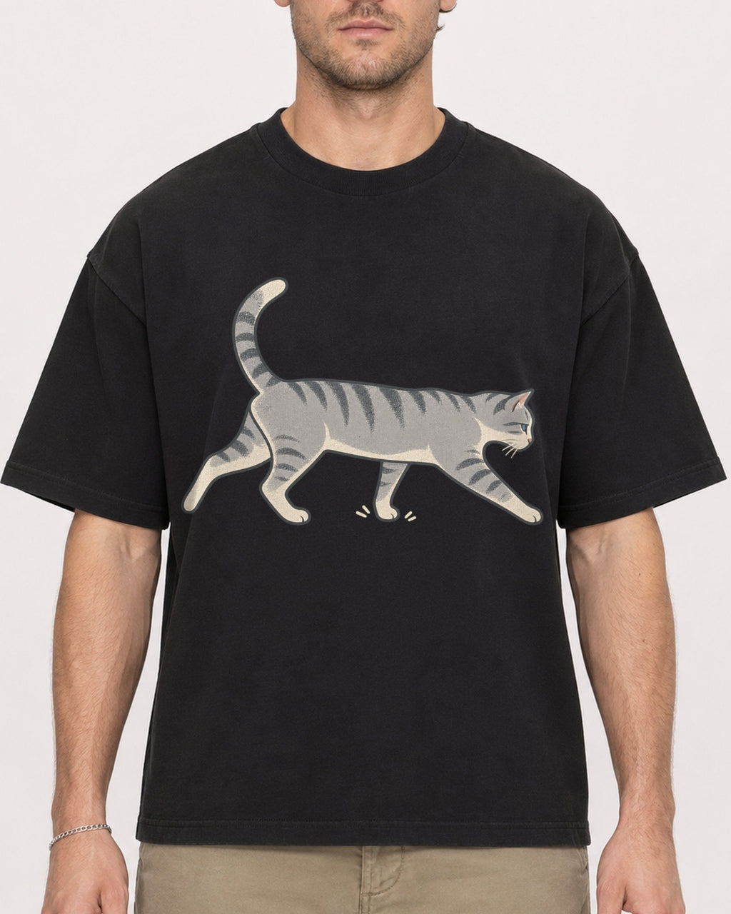 Mockup Boxy Heavyweight Tee Black male close-up 08