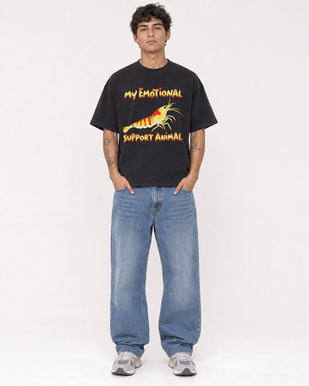 Mockup Boxy Heavyweight Tee Black male full-body 06