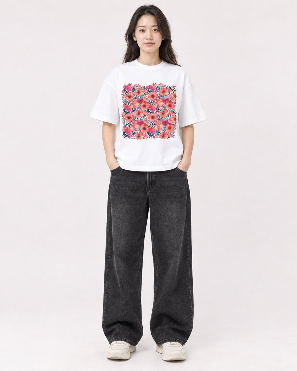 Mockup Boxy Heavyweight Tee White female full-body 03