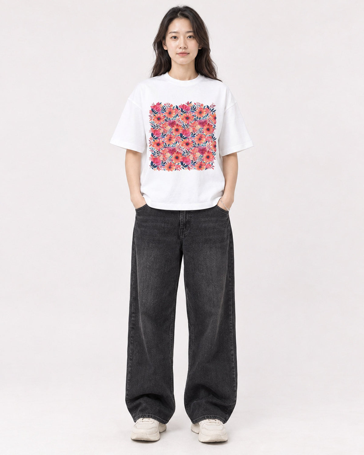 Mockup Boxy Heavyweight Tee White female full-body 03