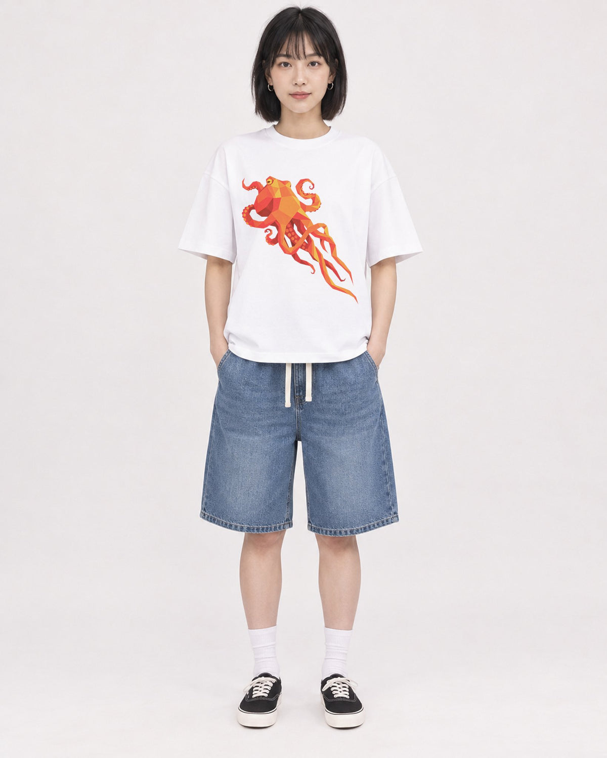 Mockup Boxy Heavyweight Tee White female full-body 11