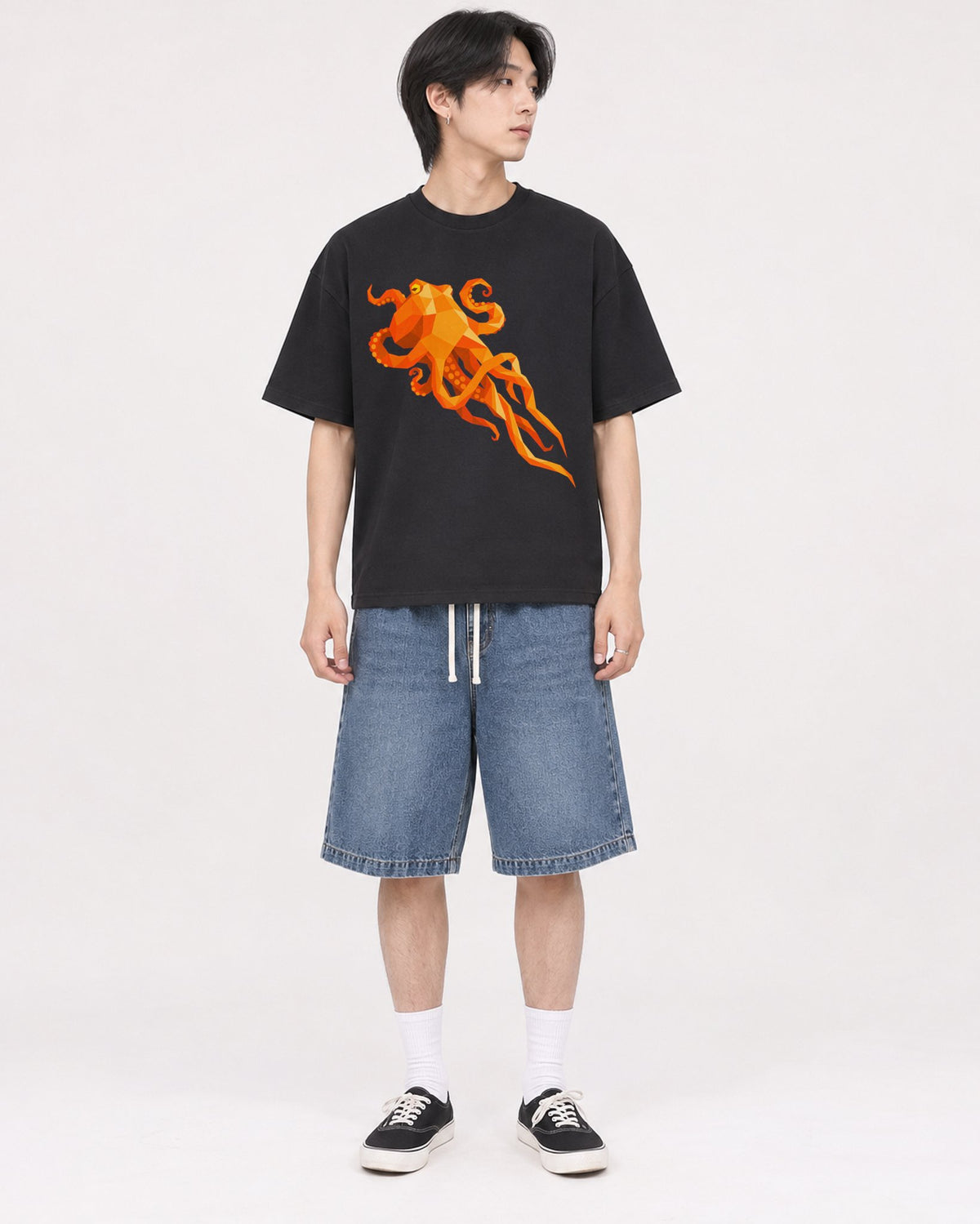 Mockup Boxy Heavyweight Tee Black male full-body 11